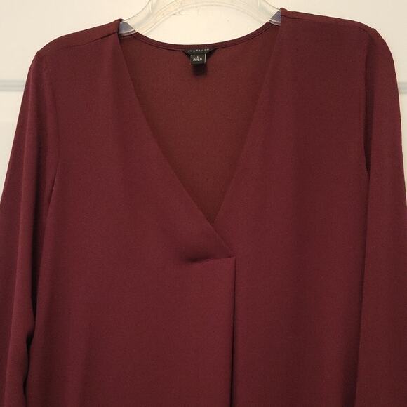 Ann Taylor Red Blouse with Cuffed Long Sleeves Size S Lightweight - Picture 6 of 12